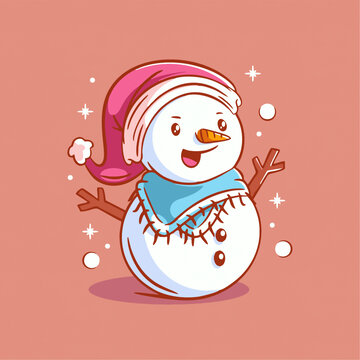 美式雪人雨毛线帽围巾跳舞矢量角色设计