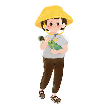 小朋友抱玉米免扣素材卡通手绘插画