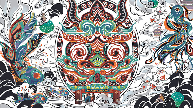 国潮风龙凤锦鲤文创画面