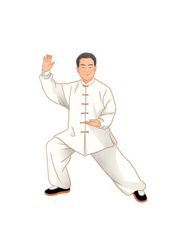 打太极人物运动插画