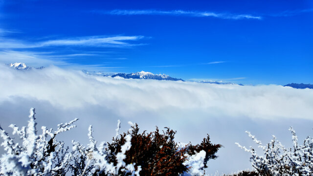 牛背山顶雪景云海
