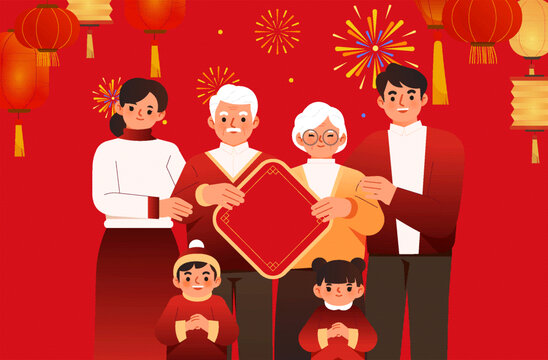 一家人拜年