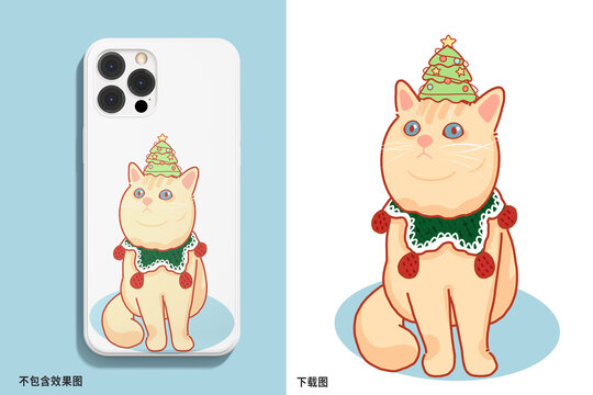 卡通猫圣诞树手机壁纸