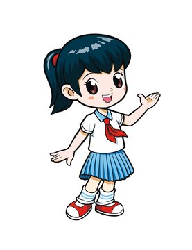 卡通可爱女孩红领巾形象矢量图