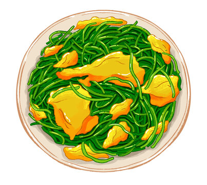 敦煌美食沙葱炒蛋手绘插画