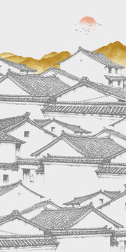 马头墙阁楼建筑别墅挑高背景
