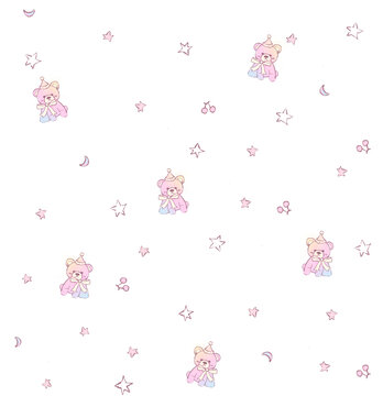 卡通星星熊童装印花循环图案