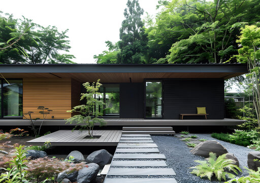 日式现代风格住宅建筑户外景观