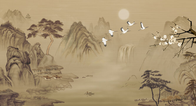 水墨山水背景墙