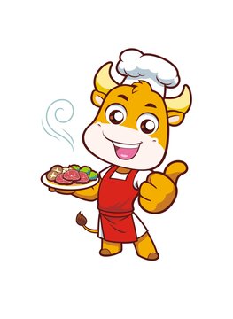 卡通可爱小牛厨师形象矢量图