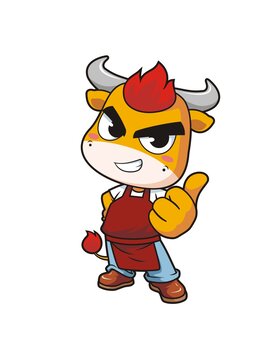 卡通可爱小牛厨师形象矢量图