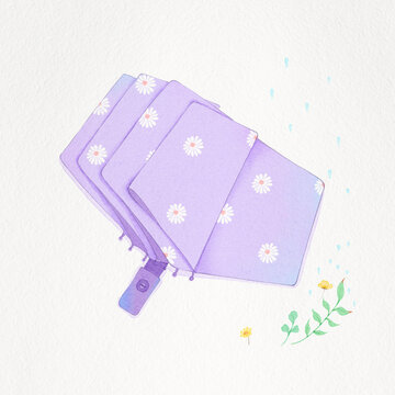小清新水彩风紫色雨伞