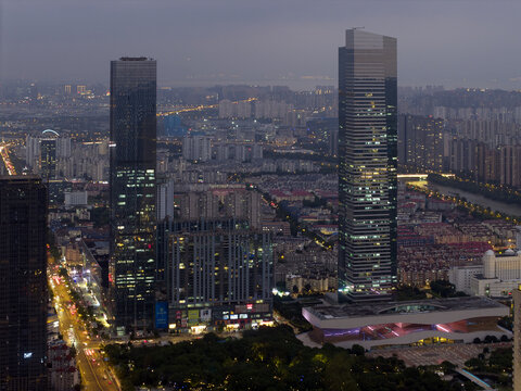 无锡太湖广场国金中心航拍风光夜景