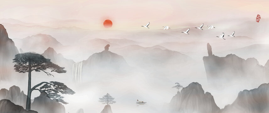 水墨黄山山水画