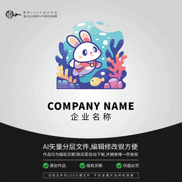 小兔子卡通LOGO动物游泳