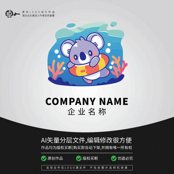 小考拉树袋熊LOGO动物游泳