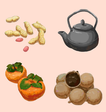 秋季围炉煮茶绘画素材