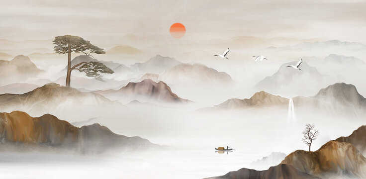 山水图背景墙
