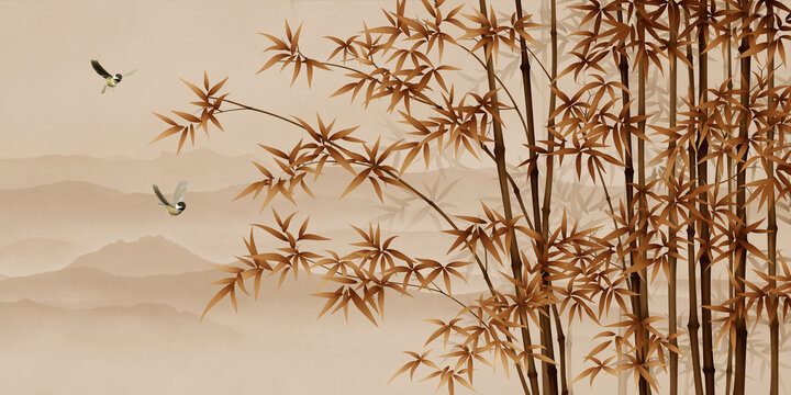 意境江山如画抽象竹子背景墙装饰画