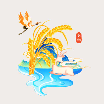水稻国潮插画