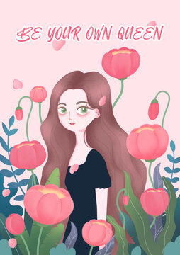 清新少女插画女神节