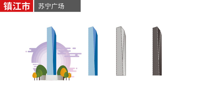 镇江市高楼大厦矢量地标建筑素材