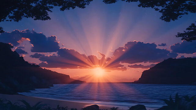 热带海滩日落美景