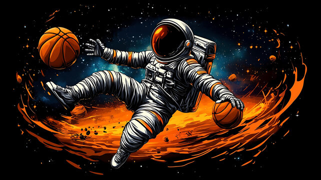 宇航员在太空中打篮球的