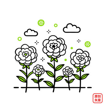 植物简约线条牡丹花