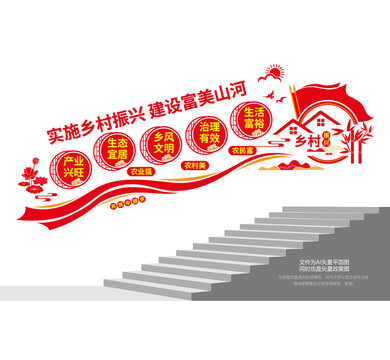 乡村振兴党建文化楼梯墙