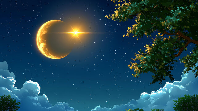 美丽的夜空和弯月