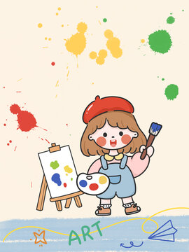 卡通女孩人物画画美术插画