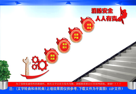 消防安全人人有责楼梯文化墙