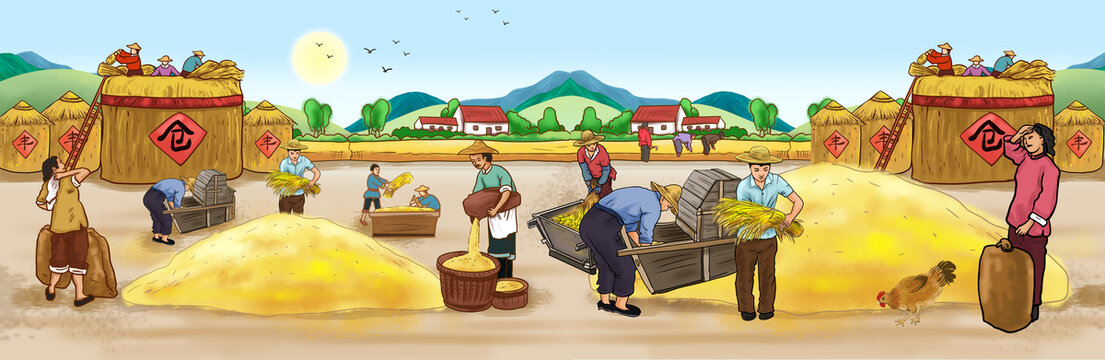 农民打粮食
