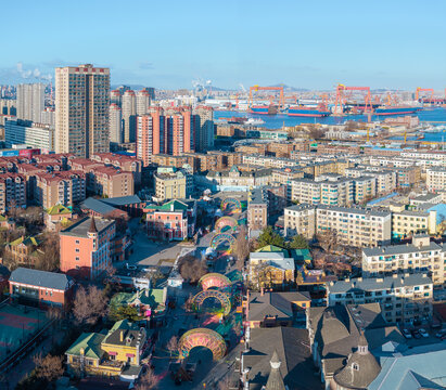 辽宁大连城市风景俄罗斯风情街周边