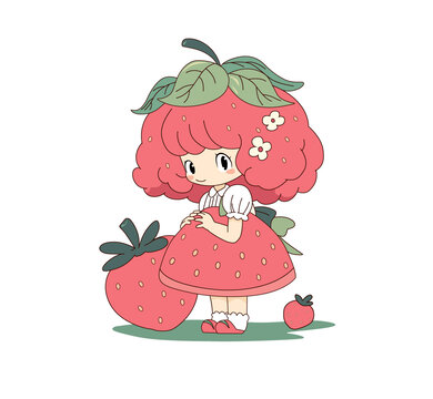卡通草莓女孩矢量插画