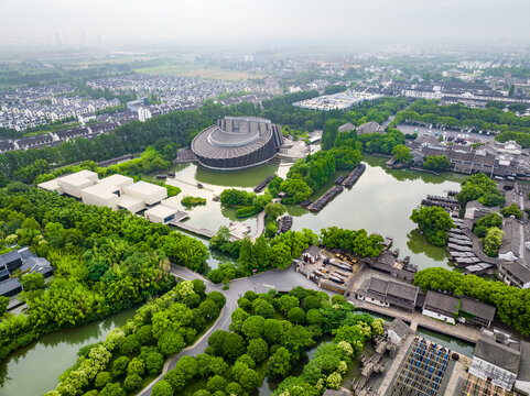 航拍江南水乡乌镇大剧院