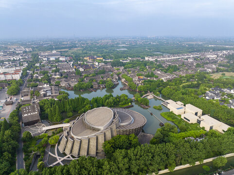航拍江南水乡乌镇大剧院