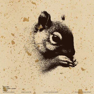 松鼠点绘插画版画素描矢量可爱松鼠