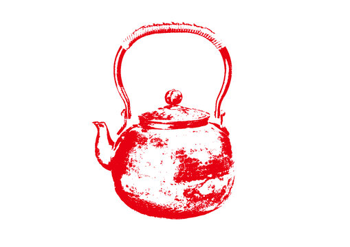 茶壶煮茶茶具底纹素描版画线稿矢量图案