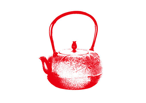 茶壶煮茶茶具底纹素描版画线稿矢量图案