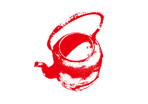茶壶煮茶茶具底纹素描版画线稿矢量图案