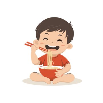 卡通可爱吃面条
