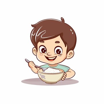 吃米饭小孩插画