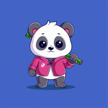 可爱熊猫竹子矢量Q版卡通插画