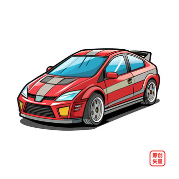 矢量插画汽车红色赛车