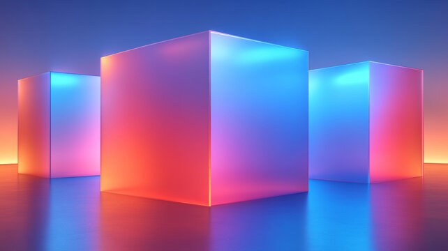 霓虹几何抽象展示立方体