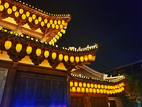 大足昌州古城灯笼建筑夜景