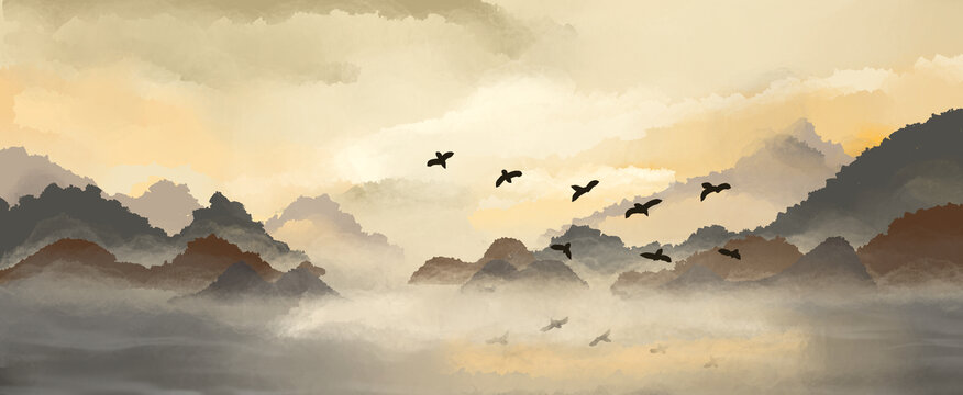 手绘分层山水画