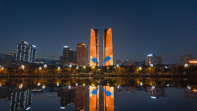 成都天府新区双子塔夜景